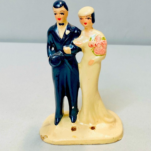 ANTIQUE BRIDE GROOM CAKE TOPPER COAST NOVELTY MFG CO AWESOME PIECE - Picture 9 of 9